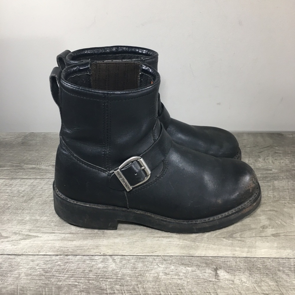 Womens HARLEY DAVIDSON Motorcycle Engineer Riding Buckle Black Leather Boots 9.5